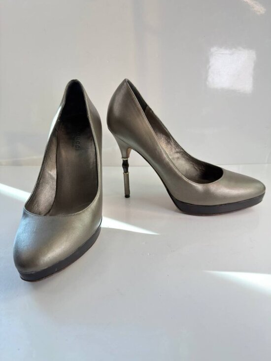 Gucci Shoes - Gucci Metallic Gunmetal Gray Leather High Heel Pumps